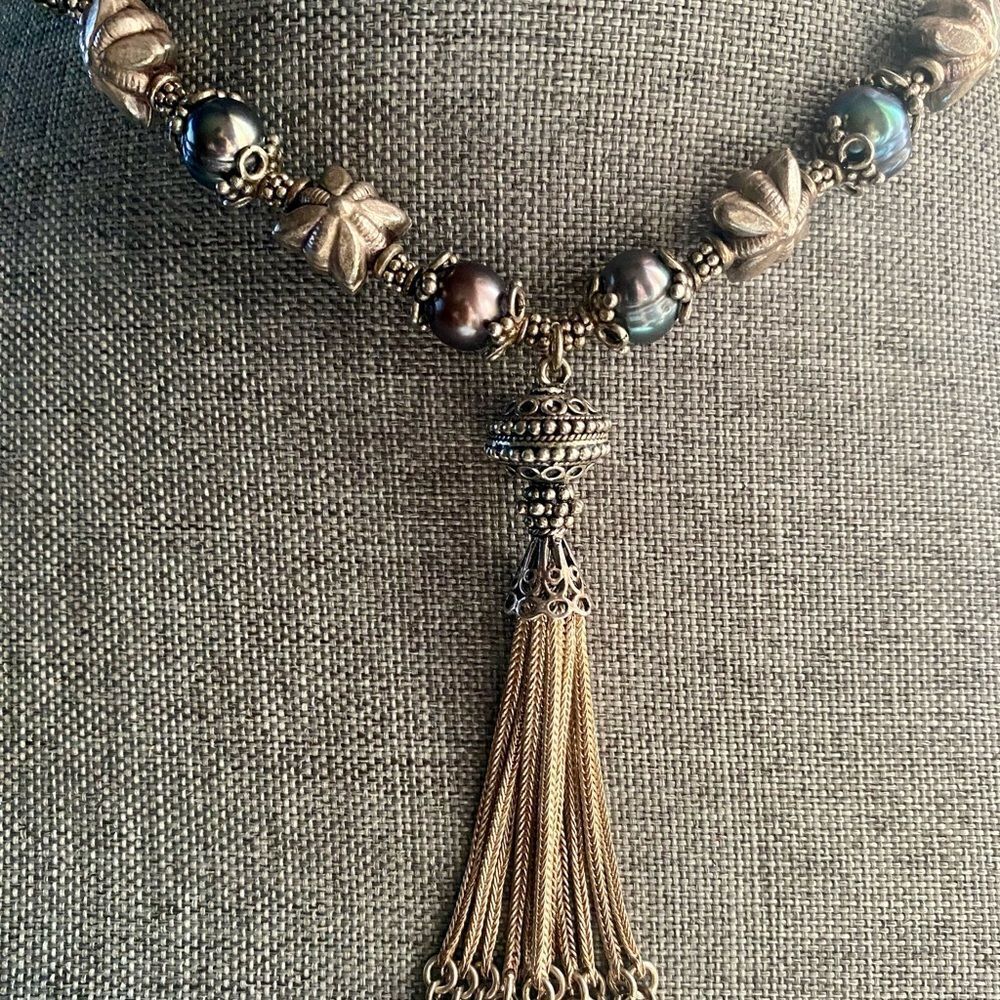 Vintage Black Tahitian Pearl & Silver Necklace